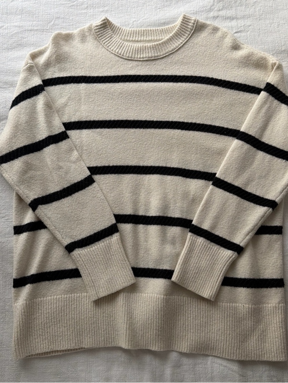 Aerie Cream Stripe Crewneck Sweater
